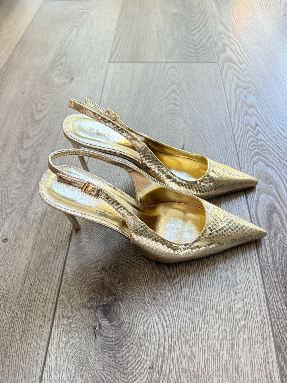 billini fotene gold metallic croc slingback pointed toe high heel pumps shoes 6